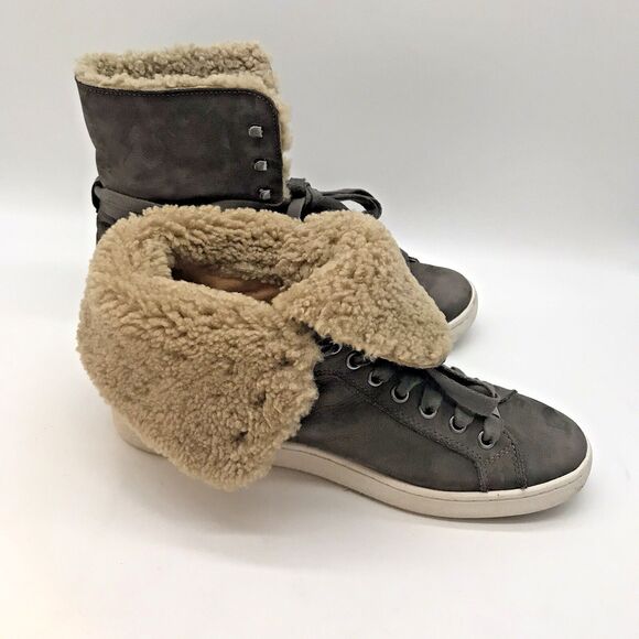 UGG Starlyn F27117D Sneaker Boots Women's 9 Gray Leather Shearling Lace Up Shoes - Picture 3 of 11